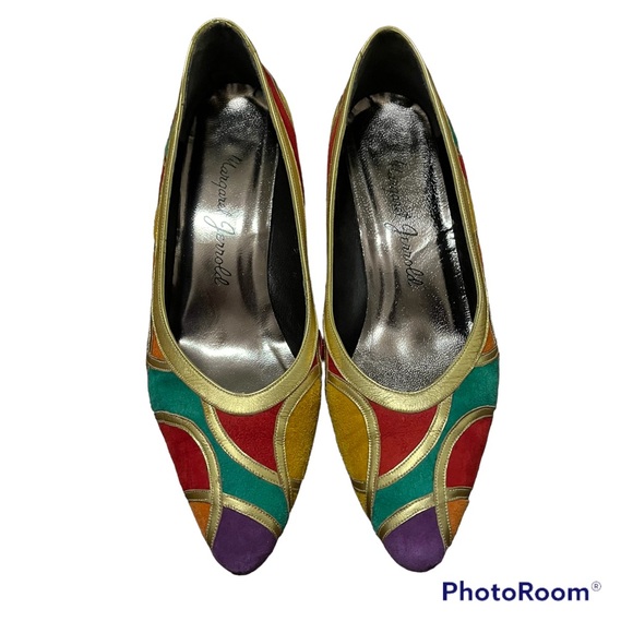 Vintage Margaret Jerrold suede multi-colored patchwork pumps - Picture 4 of 11